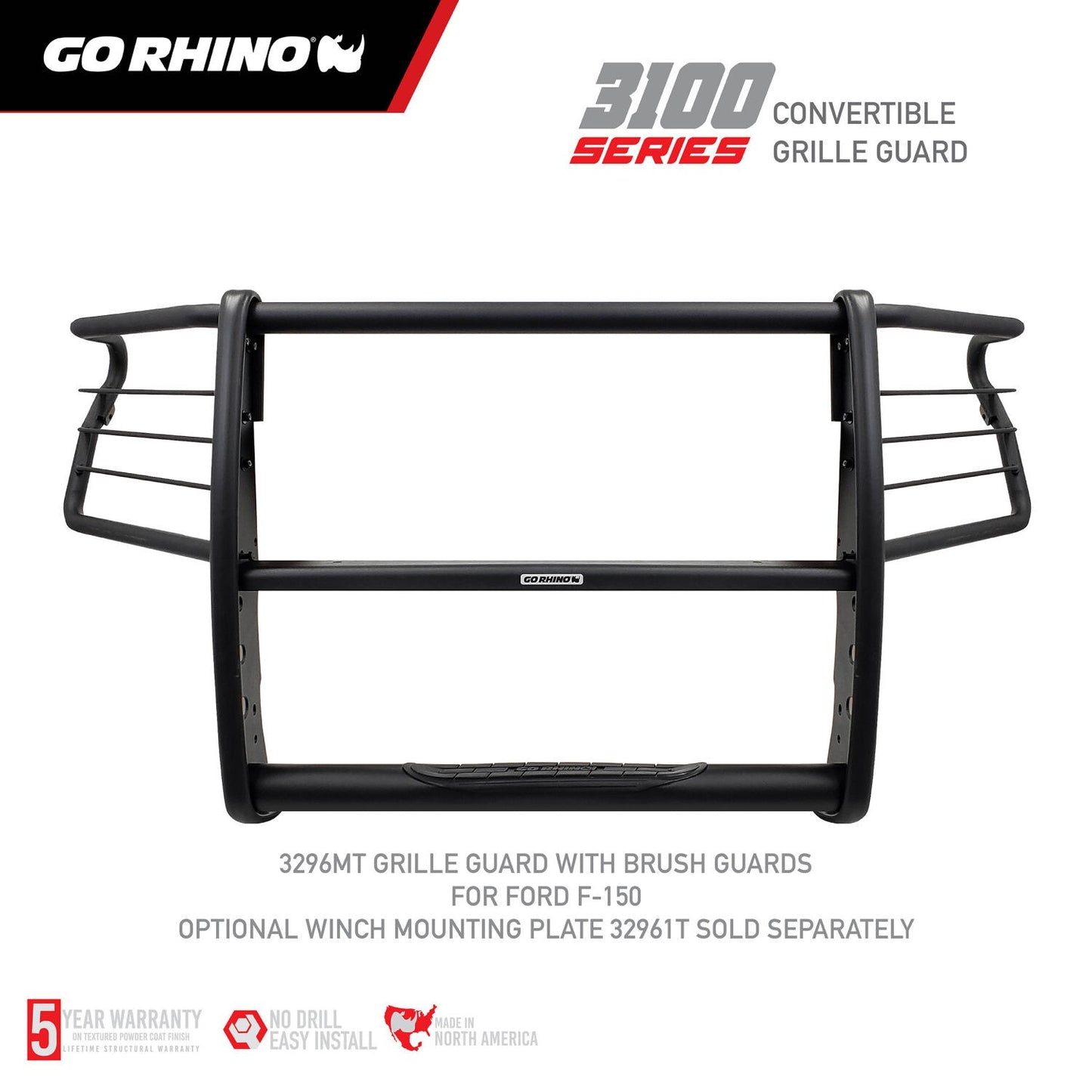 3100 Series StepGuard with Brush Guards Textured Black 2018-2020 Ford F-150 Go Rhino