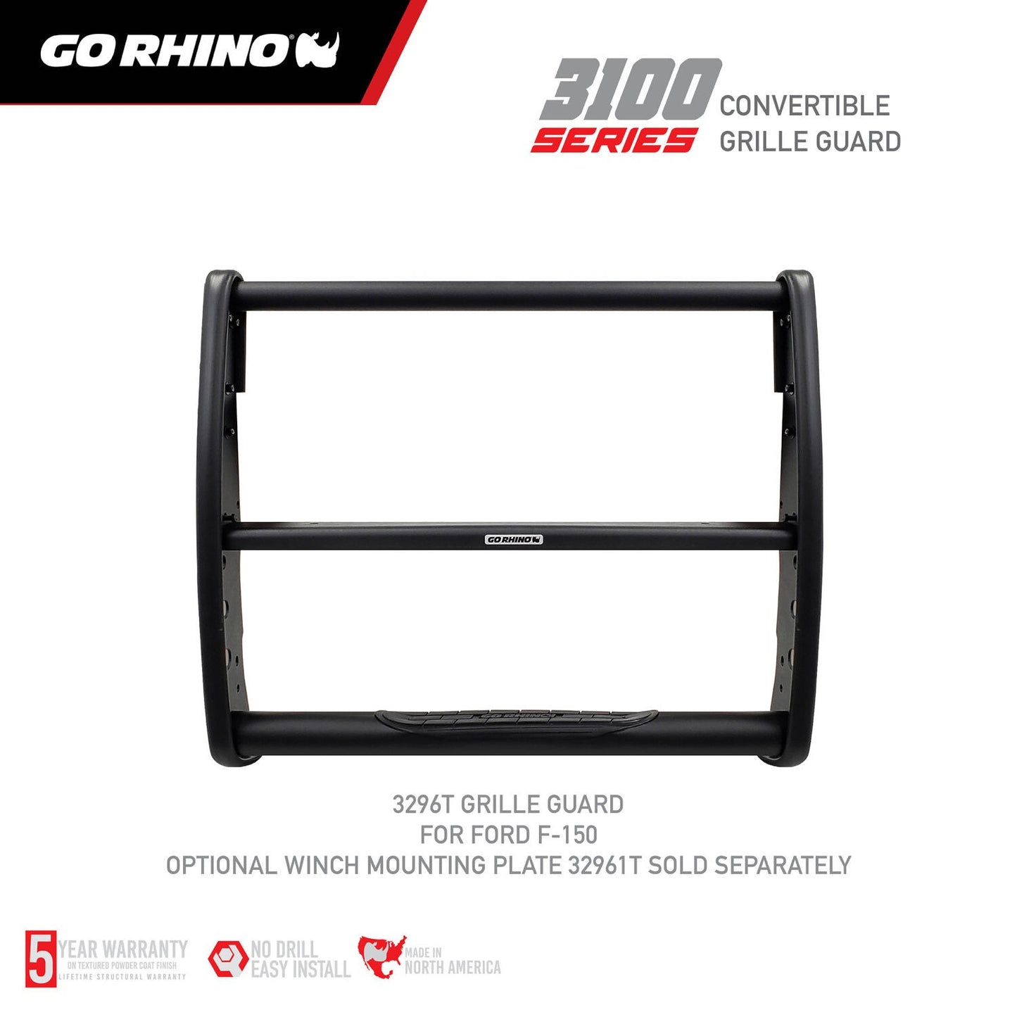 3100 Series StepGuard Center Grille Guard Only Textured Black 2018-2020 Ford F-150 Go Rhino