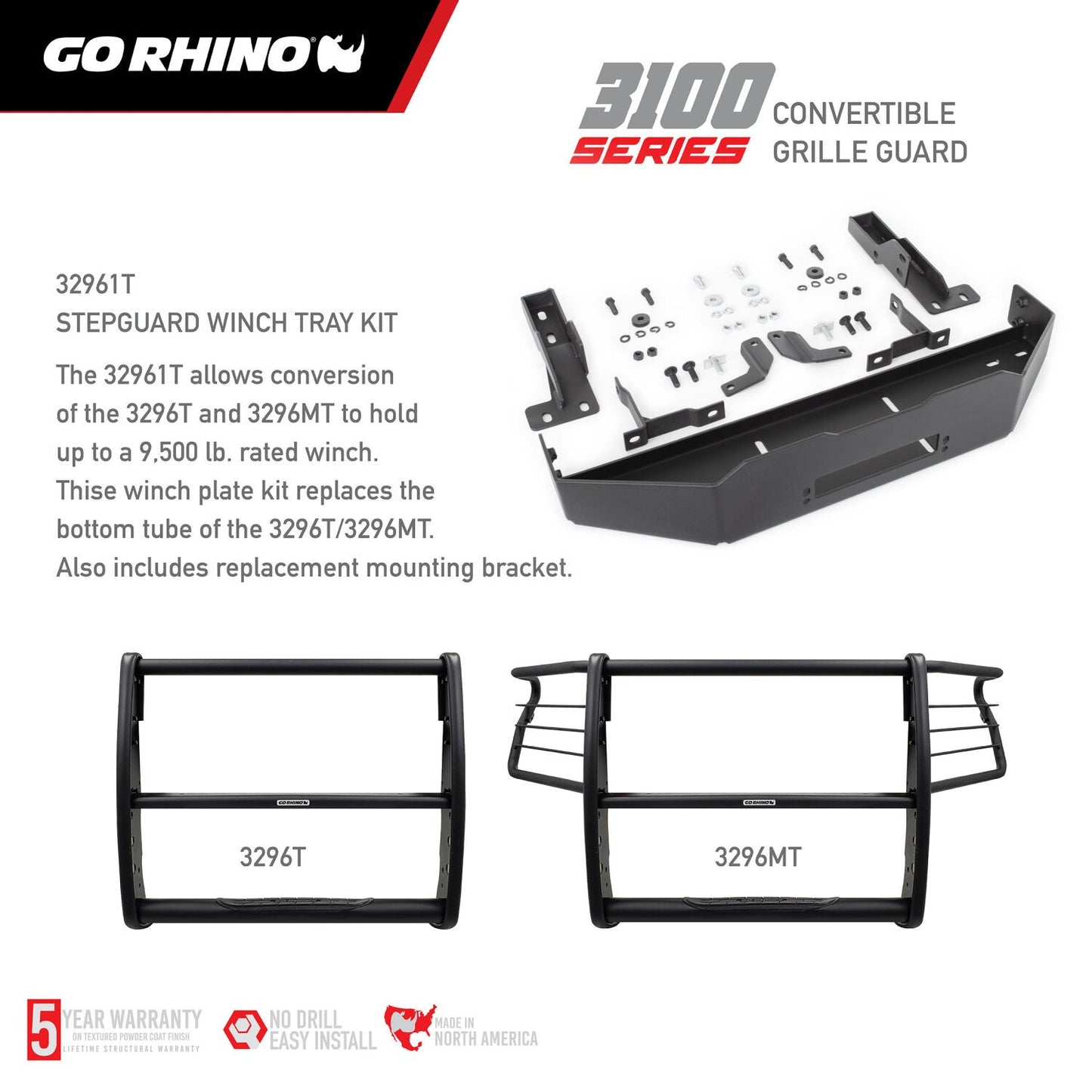 3100 Series StepGuard Center Grille Guard Only Textured Black 2018-2020 Ford F-150 Go Rhino