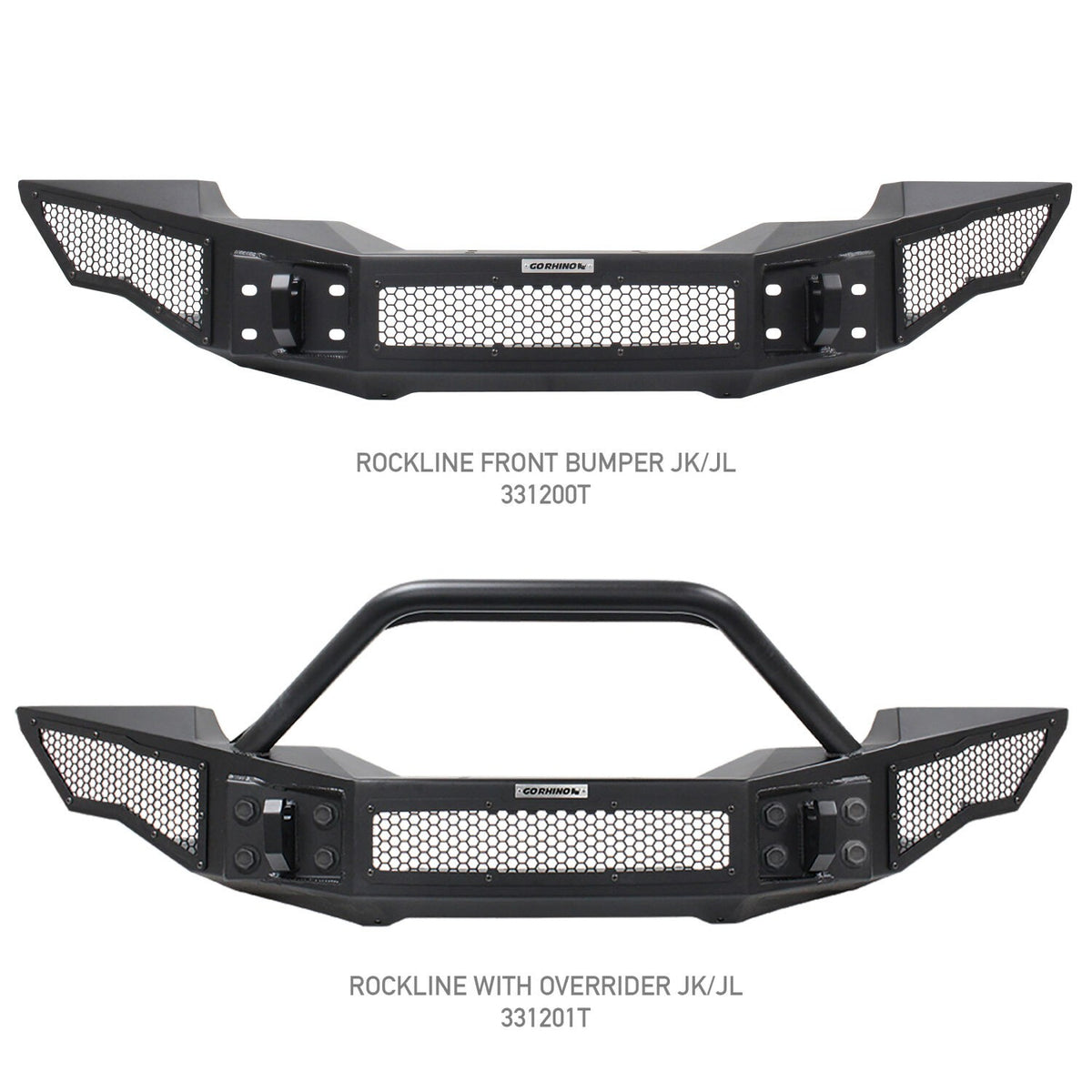 Rockline Front Full Width Bumper Textured Black 2007-2025 Jeep Wrangler JK/JL 2020-2025 Jeep Gladiator Go Rhino