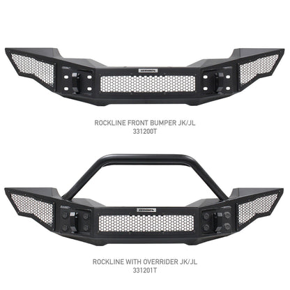 Rockline Front Full Width Bumper Textured Black 2007-2025 Jeep Wrangler JK/JL 2020-2025 Jeep Gladiator Go Rhino