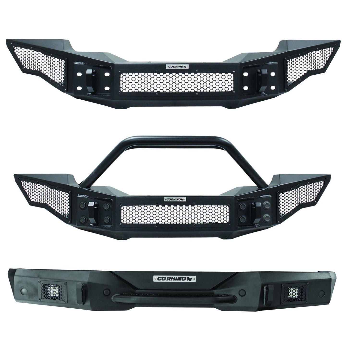 Rockline Front Full Width Bumper W/ Overrider Textured Black 2007-2024 Jeep Wrangler JK/JL 2020-2025 Jeep Gladiator Go Rhino