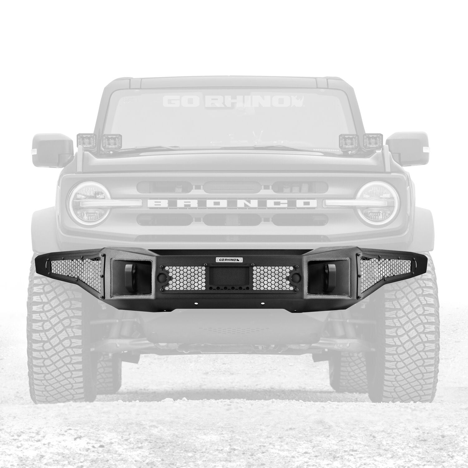 Rockline Winch Ready Front Full Width Bumper For Ford Bronco Textured Black 2021-2026 Ford Bronco Go Rhino