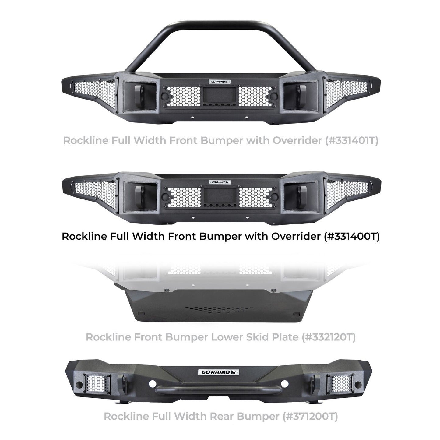 Rockline Winch Ready Front Full Width Bumper For Ford Bronco Textured Black 2021-2026 Ford Bronco Go Rhino