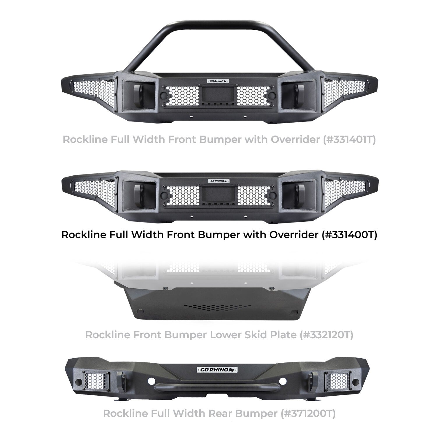 Rockline Winch Ready Front Full Width Bumper For Ford Bronco Textured Black 2021-2026 Ford Bronco Go Rhino