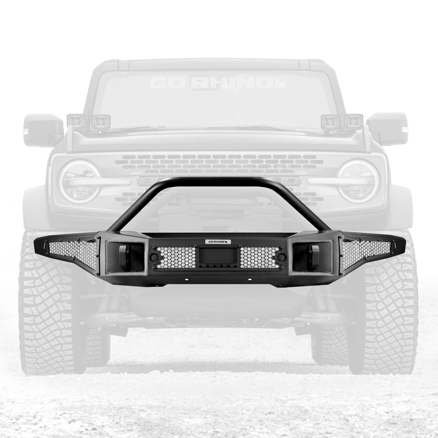 Rockline Winch Ready Front Full Width Bumper With Overrider For Ford Bronco Textured Black 2021-2026 Ford Bronco Go Rhino