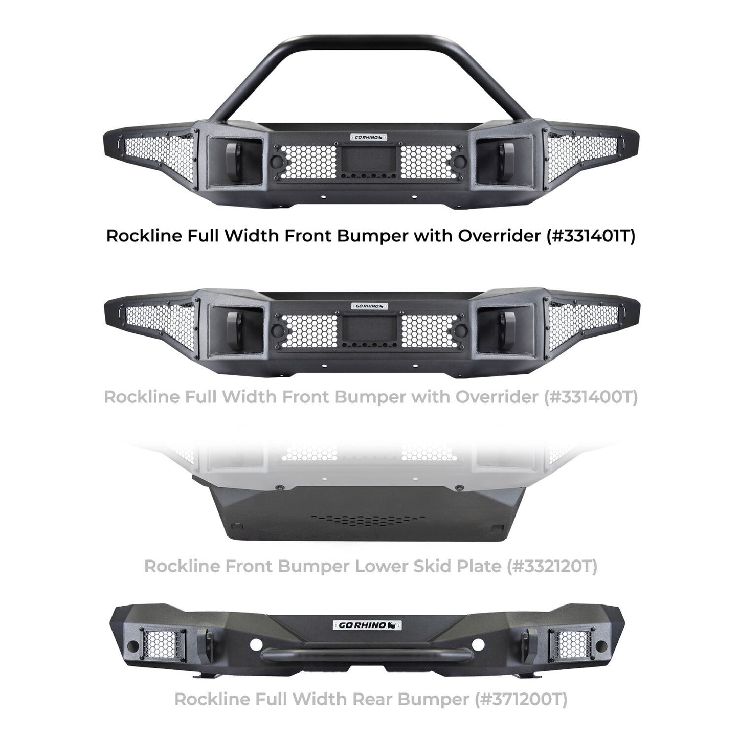 Rockline Winch Ready Front Full Width Bumper With Overrider For Ford Bronco Textured Black 2021-2026 Ford Bronco Go Rhino