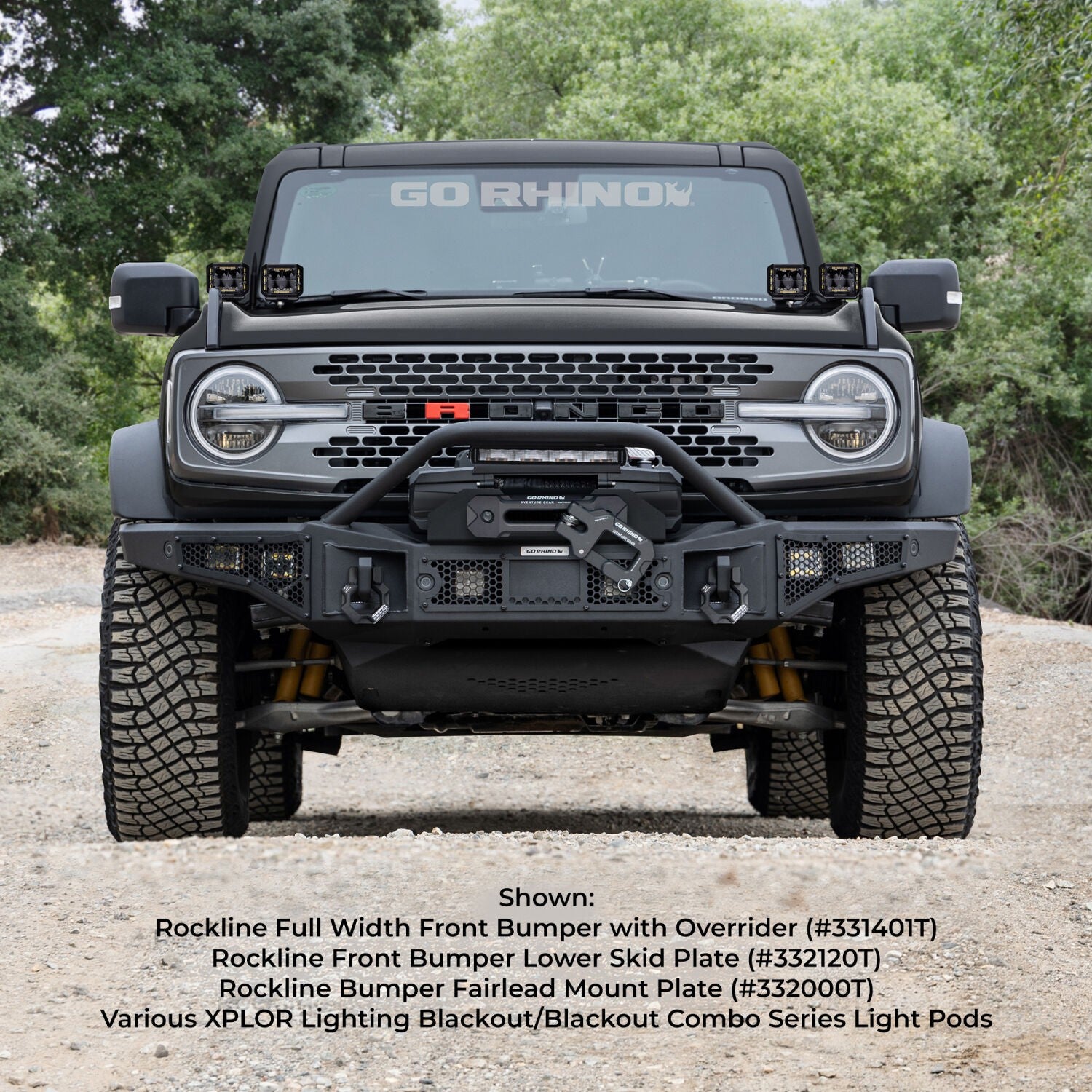Rockline Winch Ready Front Full Width Bumper With Overrider For Ford Bronco Textured Black 2021-2026 Ford Bronco Go Rhino