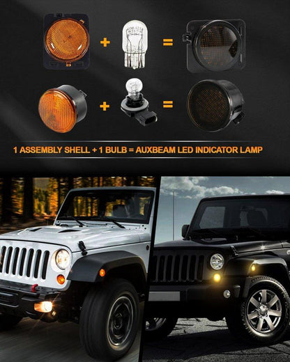 7'' LED Headlight Replacement with Halo Ring + 4'' LED Fog Light + LED Smoke Tail Light + Front Turn Signal & Fender Flares Side Marker Light for Jeep Wrangler JK