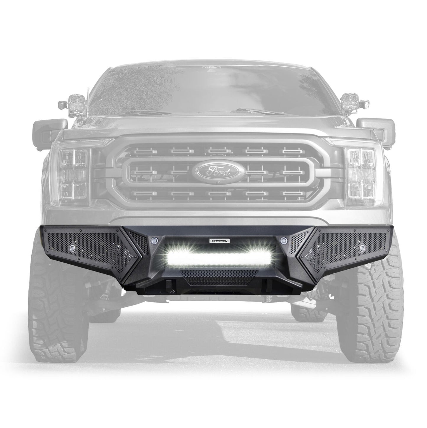 Element Front Bumper with Power Actuated Hide Away Light Bar Mount Textured Black 2021-2023 Ford F-150 Go Rhino