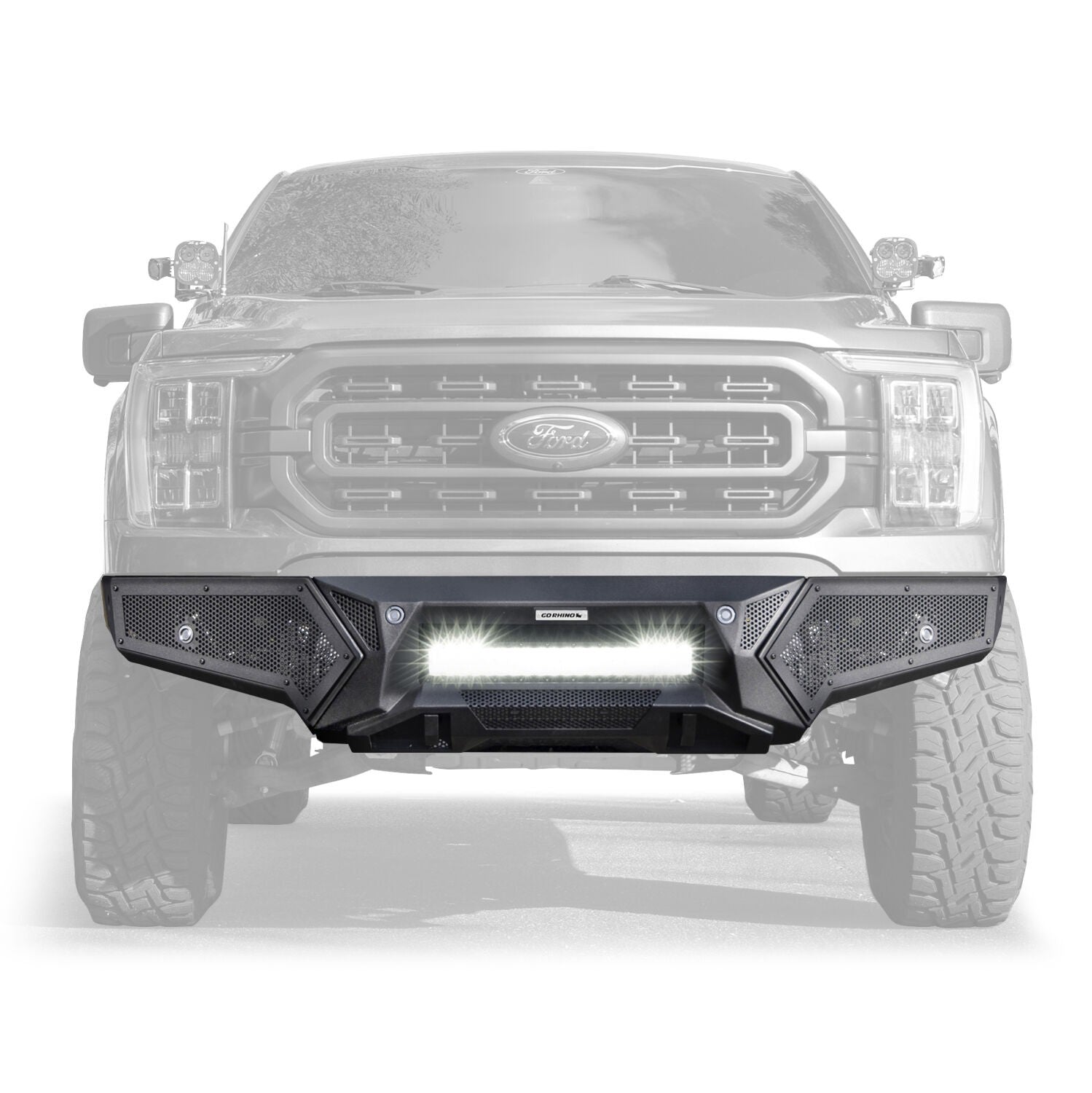 Element Front Bumper with Power Actuated Hide Away Light Bar Mount Textured Black 2021-2023 Ford F-150 Go Rhino