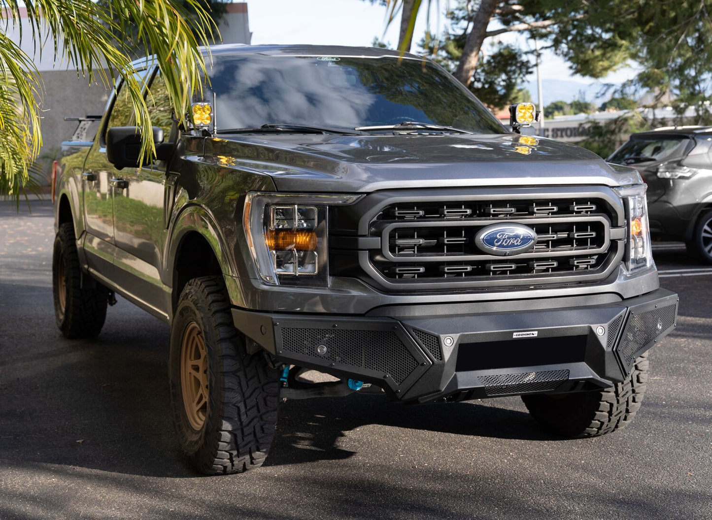 Element Front Bumper with Fixed Light Bar Mount Textured Black 2021-2023 Ford F-150 Go Rhino