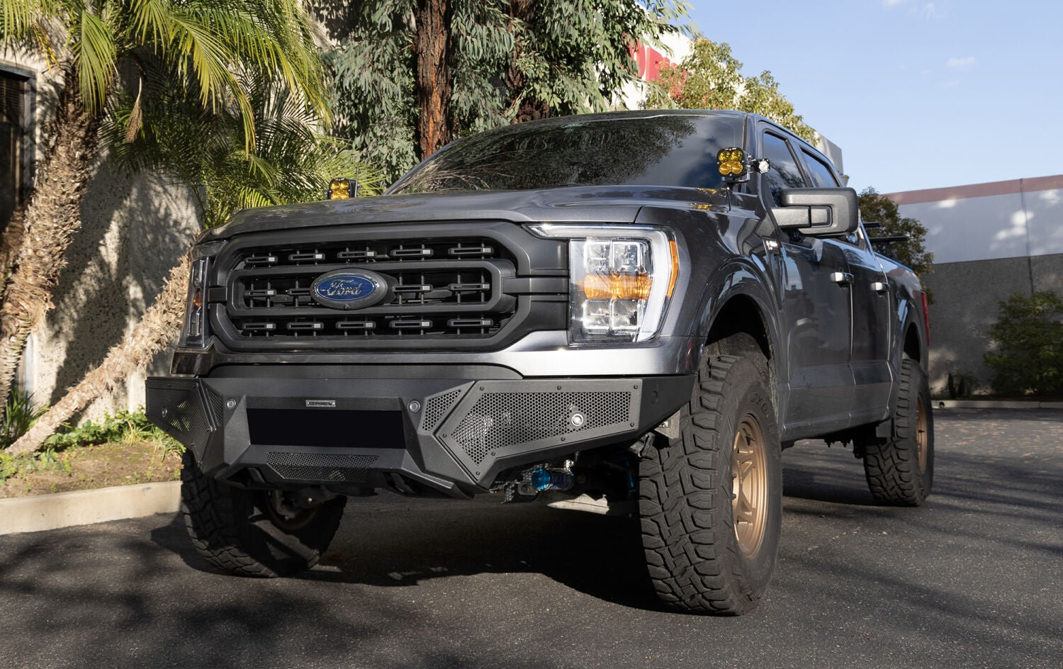 Element Front Bumper with Fixed Light Bar Mount Textured Black 2021-2023 Ford F-150 Go Rhino