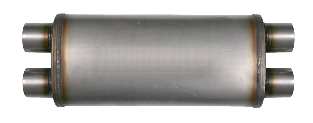 Diesel Exhaust Muffler 28 Inch Oval 3.5 Inch Dual Inlet/Outlet Stainless Exhaust Muffler Performance Perforated Diamond Eye