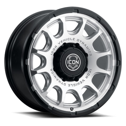 ICON Alloys Rancho 20x9 / 8x6.5 / 12mm / 5.5in BS Silver MACH w/ Gloss Black Lip