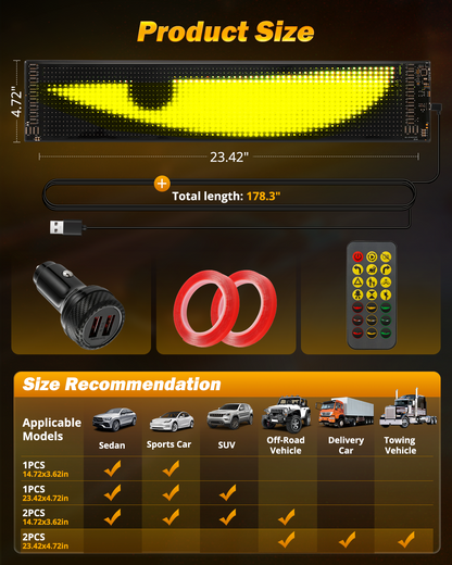 🆕Two-Pack Devil's Eye Atmosphere Light Flexible Programmable USB APP Control Car LED Screen 23.42x4.72in for Windshield Decoration