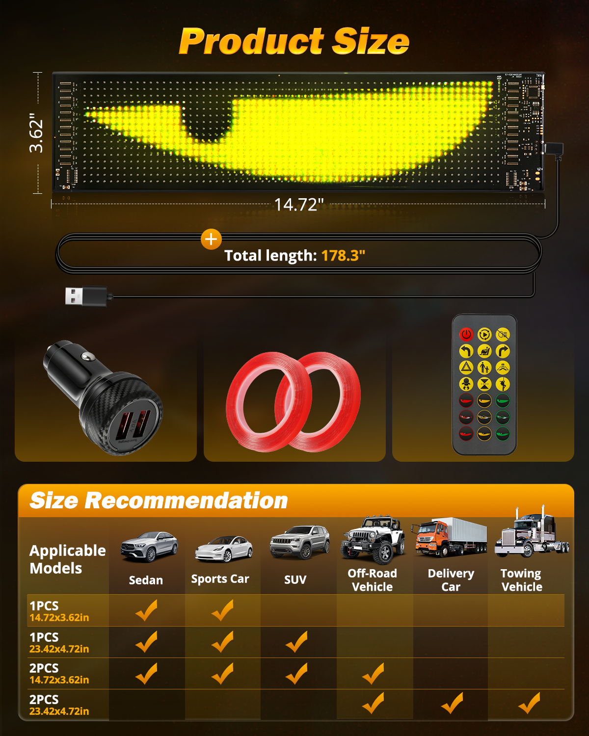 🆕 Single Pack LED Flexible Programmable Car Screen Light USB APP Control Devil's Eye Atmosphere 14.72x3.62in for Windshield Decoration