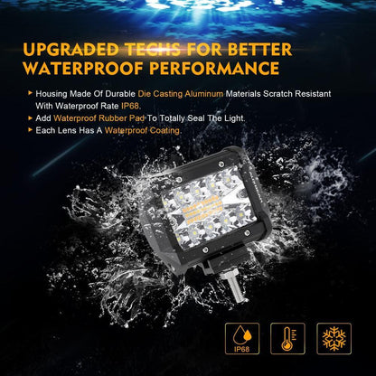 4 Inch 6 Modes White&Amber LED Working Light LED Pods with A-Pillar Mounting Bracket For Ford Bronco 2/4 Door 2021 2022