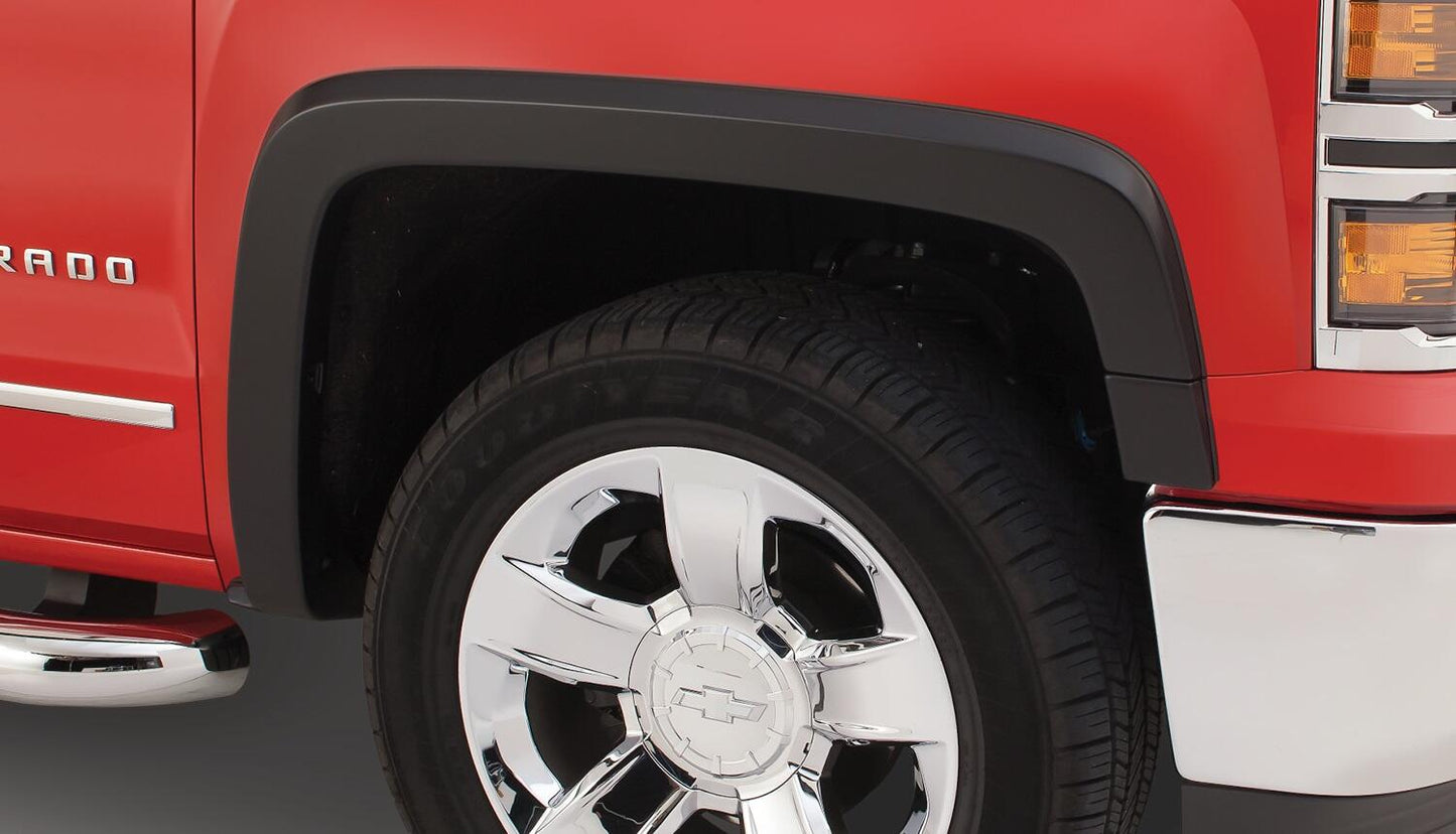 Black OE Style Smooth Finish Front Fender Flares For 2019 Chevrolet Silverado 1500 Ld, 2014-2018 Silverado 1500, 2015-2019 Silverado 2500 Hd/3500 Hd Bushwacker