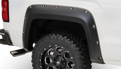 Black Pocket/Rivet Style Smooth Finish Rear Fender Flares For 2014-2018 Sierra 1500 (Incl Limited) 2015-2018 Sierra 2500 Hd/3500 Hd (Excludes Dually) Bushwacker