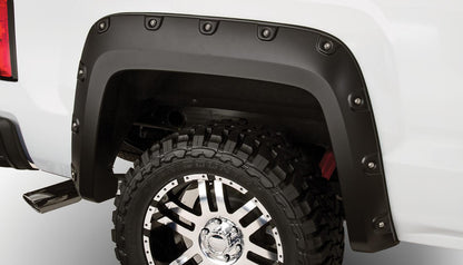 Black Boss Pocket/Rivet Style Smooth Finish 4-Piece Fender Flare Set For 2007-2013 GMC Sierra 1500 Fits 78.7/97.6 Inch Bed Bushwacker