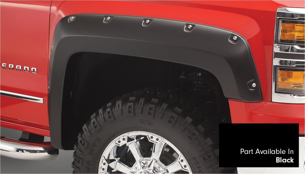 Pocket/Rivet Style Color Matched Black 4-Piece Fender Flare Set For 2016-2018 Silverado 1500 Fits 69.3 Inch Bed Bushwacker