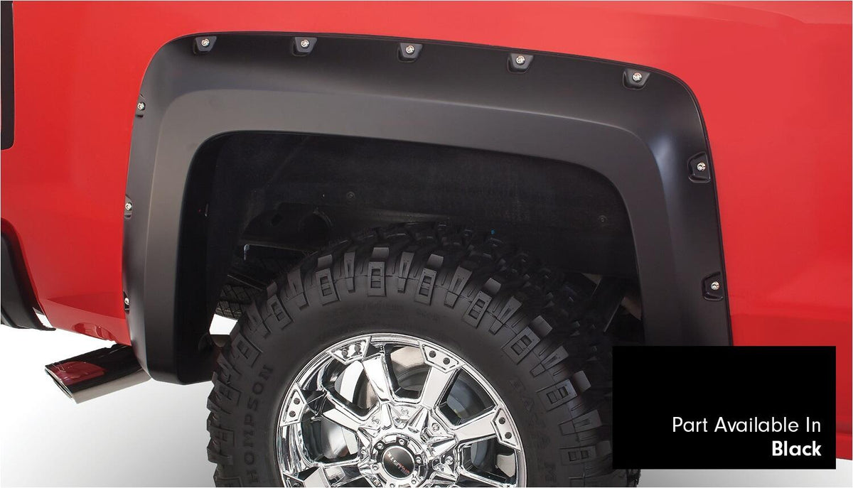 Pocket/Rivet Style Color Matched Black 4-Piece Fender Flare Set For 2016-2018 Silverado 1500 Fits 69.3 Inch Bed Bushwacker