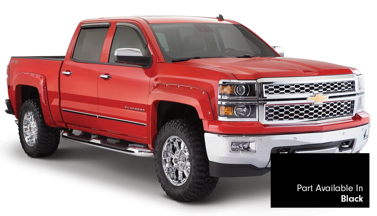 Pocket/Rivet Style Color Matched Black 4-Piece Fender Flare Set For 2016-2018 Silverado 1500 Fits 69.3 Inch Bed Bushwacker