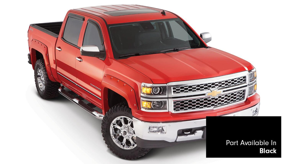 Pocket/Rivet Style Color Matched Black 4-Piece Fender Flare Set For 2016-2018 Silverado 1500 Fits 69.3 Inch Bed Bushwacker