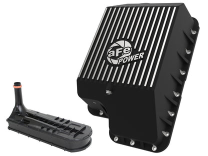 Pro Series Transmission Pan Black w/ Machined Fins Ford Diesel Trucks 94-10 V8-7.3L/6.0L/6.4L (td) aFe Power