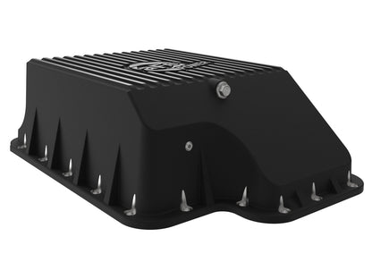 Pro Series Transmission Pan Black w/ Machined Fins Ford Diesel Trucks 94-10 V8-7.3L/6.0L/6.4L (td) aFe Power