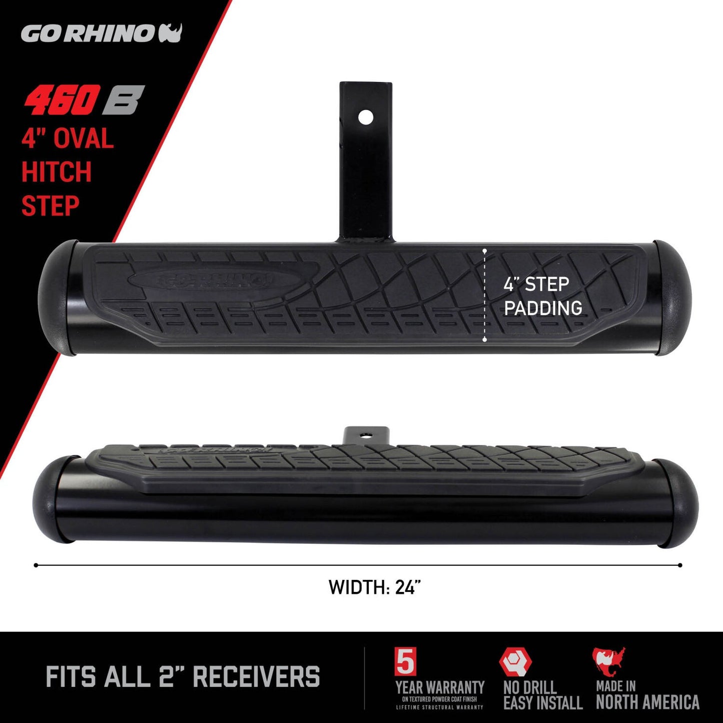 4 Inch Oval Hitch Step Black Powdercoat Go Rhino