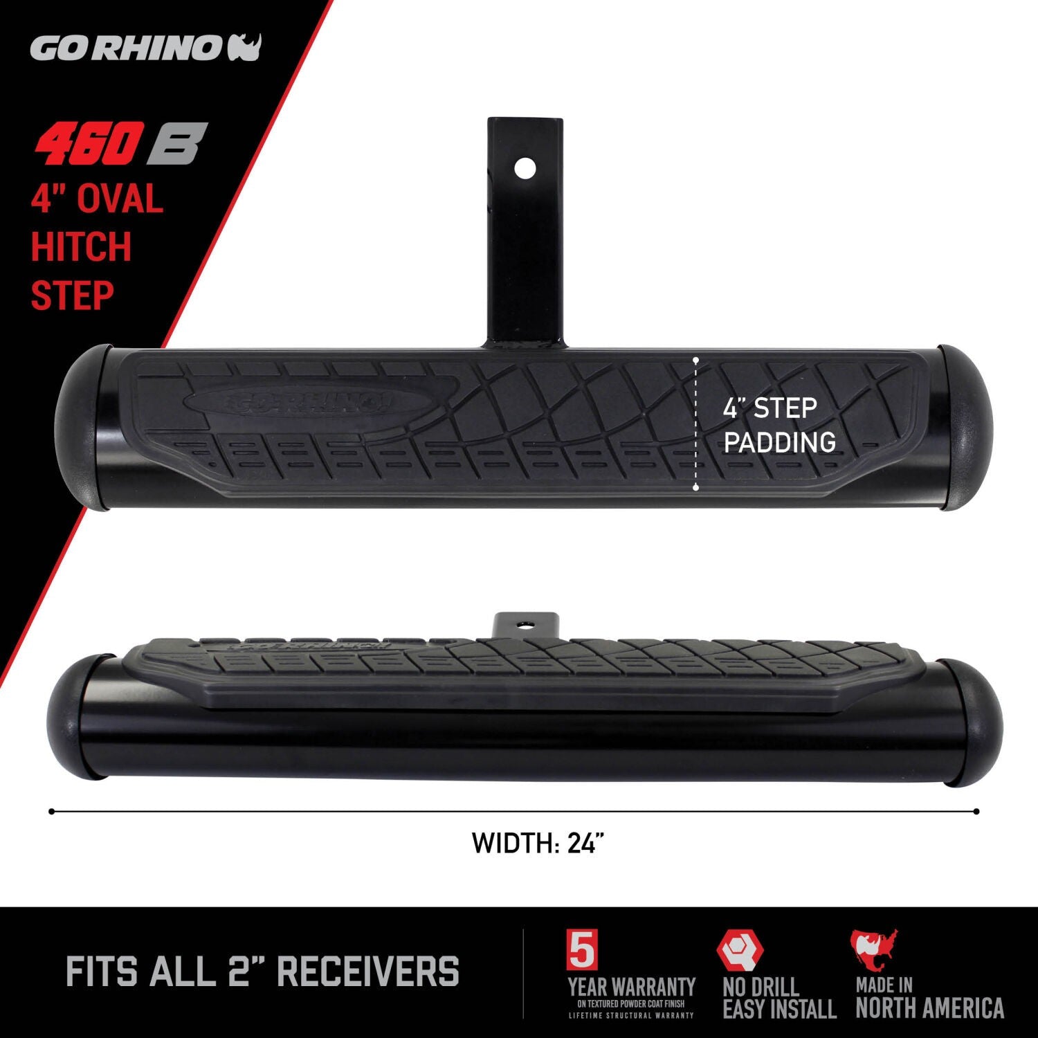 4 Inch Oval Hitch Step Black Powdercoat Go Rhino