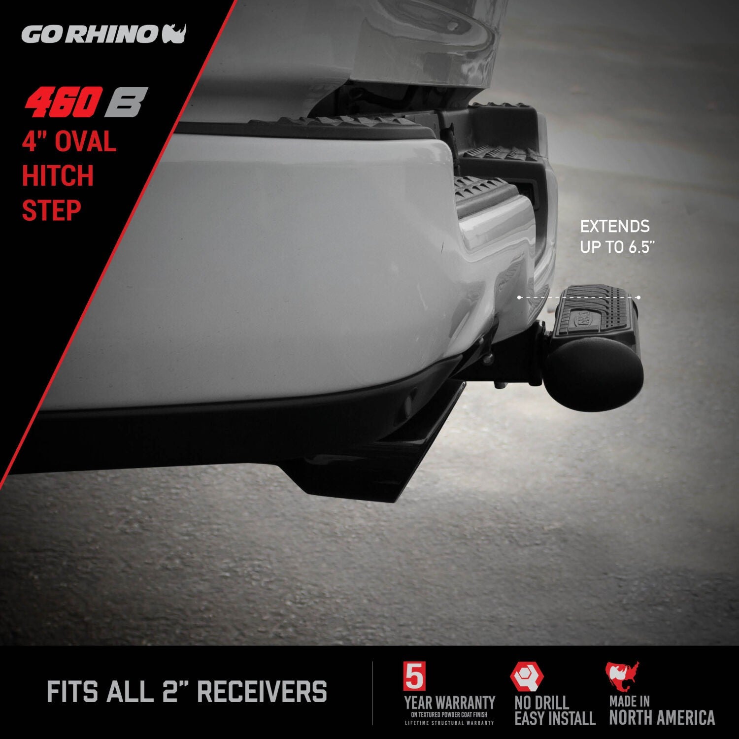 4 Inch Oval Hitch Step Black Powdercoat Go Rhino