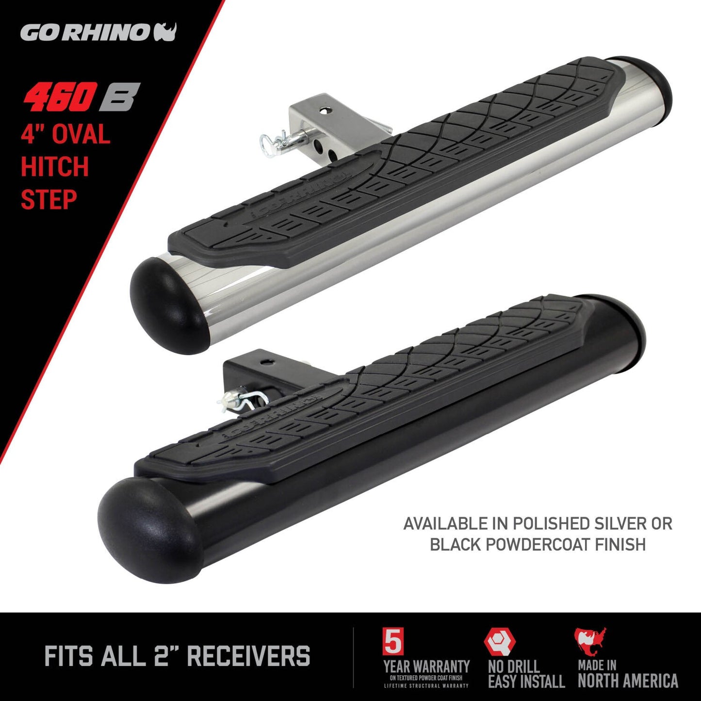 4 Inch Oval Hitch Step Black Powdercoat Go Rhino