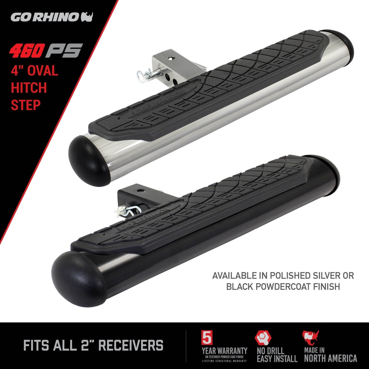4 Inch Oval Hitch Step Polished Stainless Steel Go Rhino