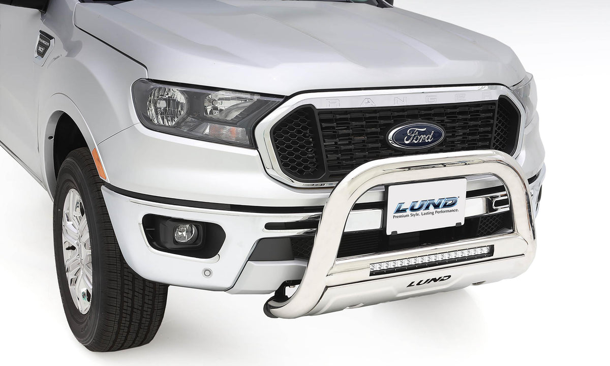 Bull Bar with LED Light Bar 3.5 Inch Oval Polished Stainless Steel 2016-2022 Toyota Tacoma Lund