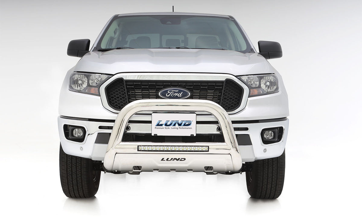Bull Bar with LED Light Bar 3.5 Inch Oval Polished Stainless Steel 2019-2023 Ford Ranger Lund