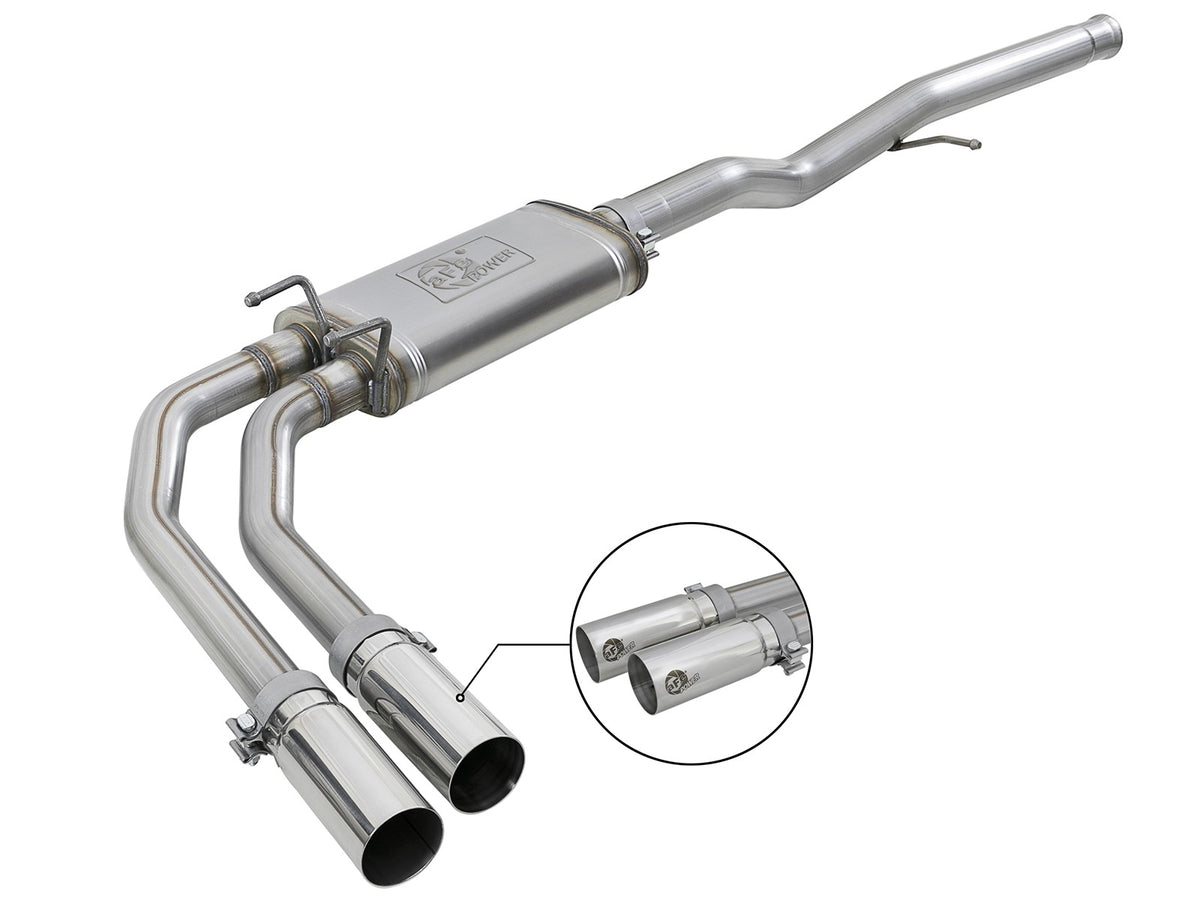 Rebel Series 3 Inch to 2-1/2 Inch 409 Stainless Steel Cat-Back Exhaust w/ Polish Tip Silverado/Sierra 1500 09-18 Crew Cab/Long Bed V6-4.3/V8-4.8/5.3L aFe Power