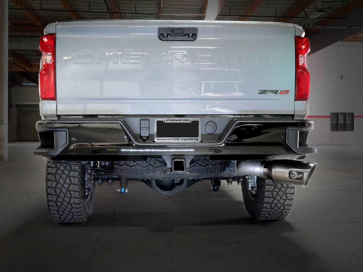 Large Bore-HD 5 Inch 409 Stainless Steel Dpf-Back Exhaust System w/ Tip GM Diesel Trucks 24-26 V8-6.6L (td) L5P aFe Power