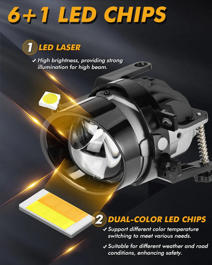 3 Inch 104W Bi-LED Projector Lens Fog Light 3-Colors Switchback for 2012-2022 Toyota Tacoma/ 2010-2022 Toyota 4Runner / 2014-2022 Toyota Tundra