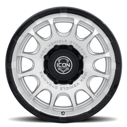 ICON Alloys Rancho 20x9 / 8x6.5 / 12mm / 5.5in BS Silver MACH w/ Gloss Black Lip