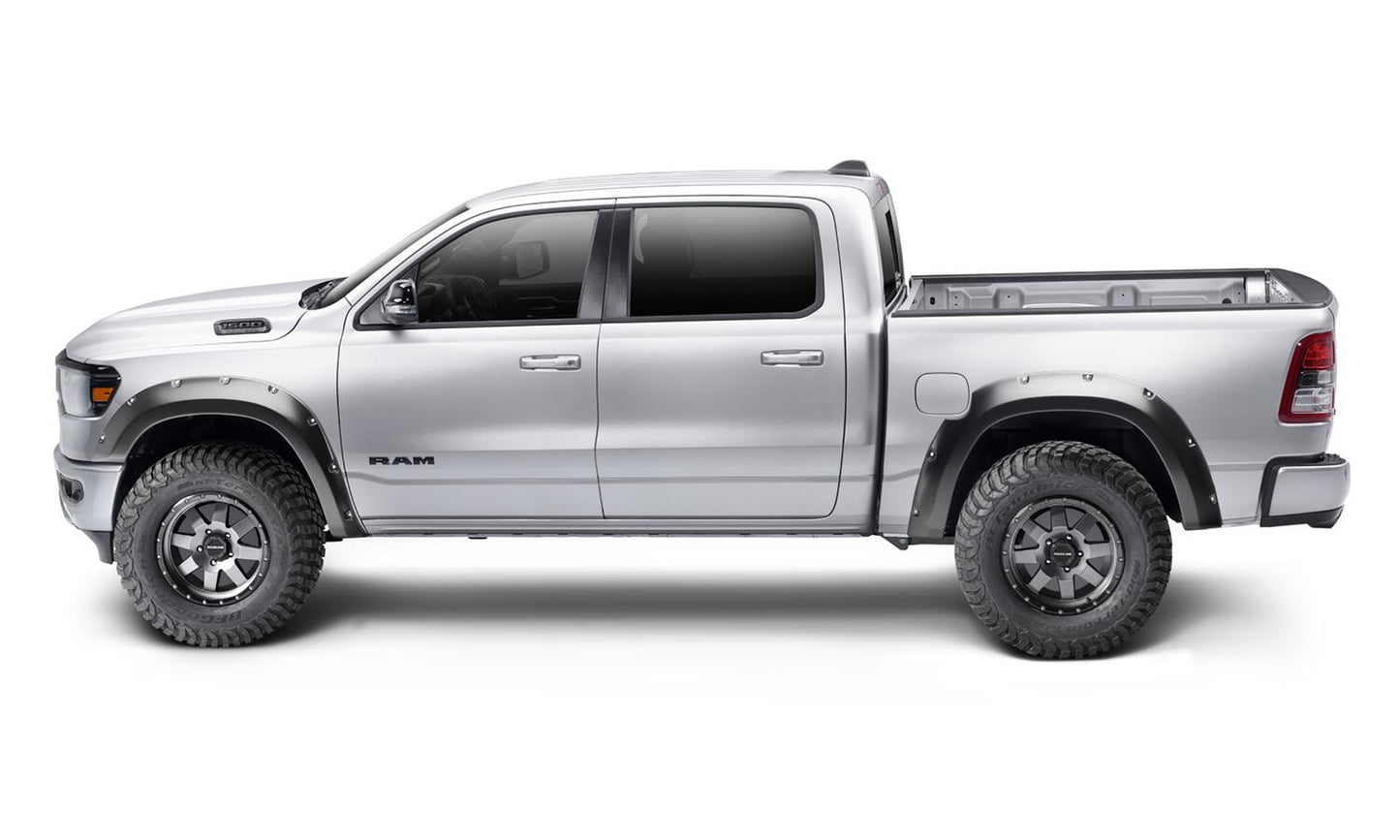 Black Pocket/Rivet Style Smooth Finish Rear Fender Flares For 2019-2022 Ram 1500 Will Not Fit Rebel And Trx Models Bushwacker