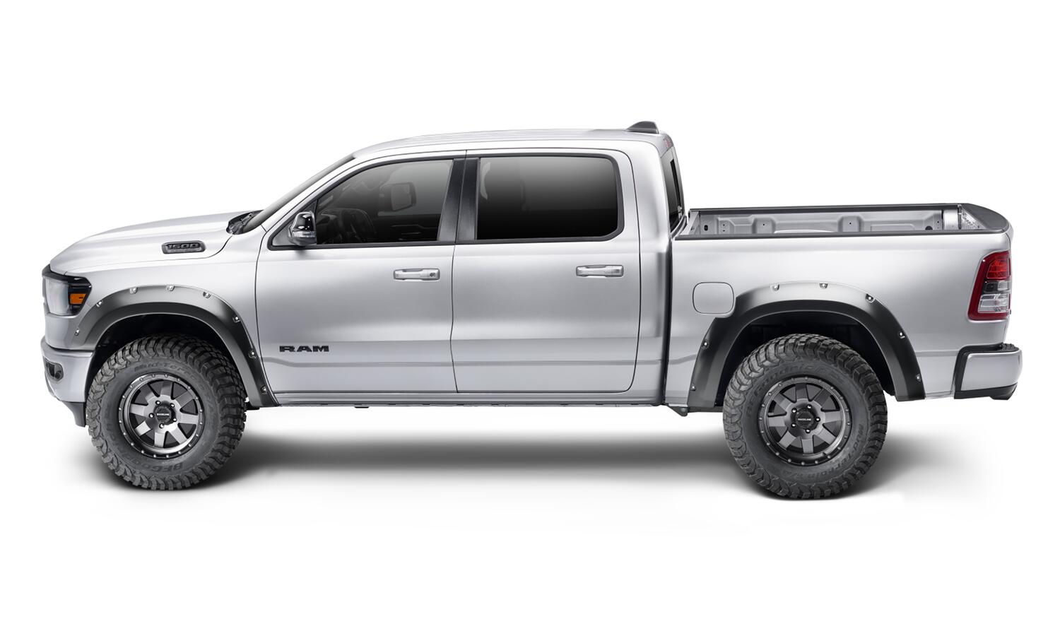 Black Pocket/Rivet Style Smooth Finish Rear Fender Flares For 2019-2022 Ram 1500 Will Not Fit Rebel And Trx Models Bushwacker