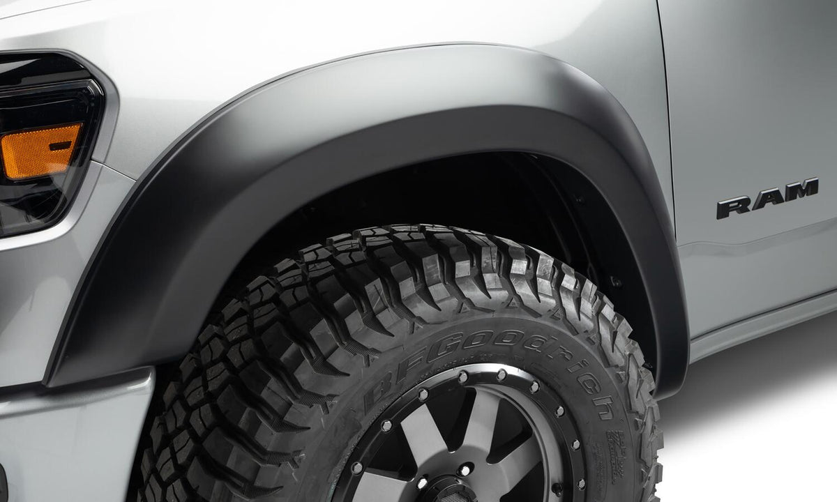 Black Extendafender Style Smooth Finish 4-Piece Fender Flare Set For 2019-2022 Ram 1500 Will Not Fit Rebel And Trx Models Bushwacker