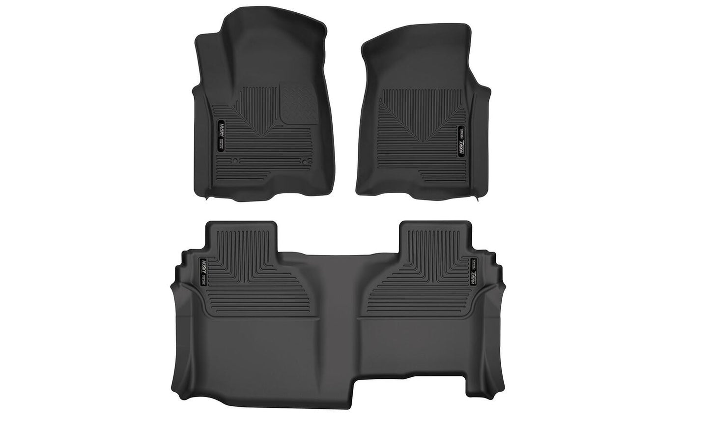 X-act Contour Front & 2nd Seat Floor Liners For 2019-2026 Silverado 1500/1500 LTD/2500 HD/3500 HD, Sierra 1500/1500 Limited/2500 HD/3500 HD Extended Cab Husky Liners