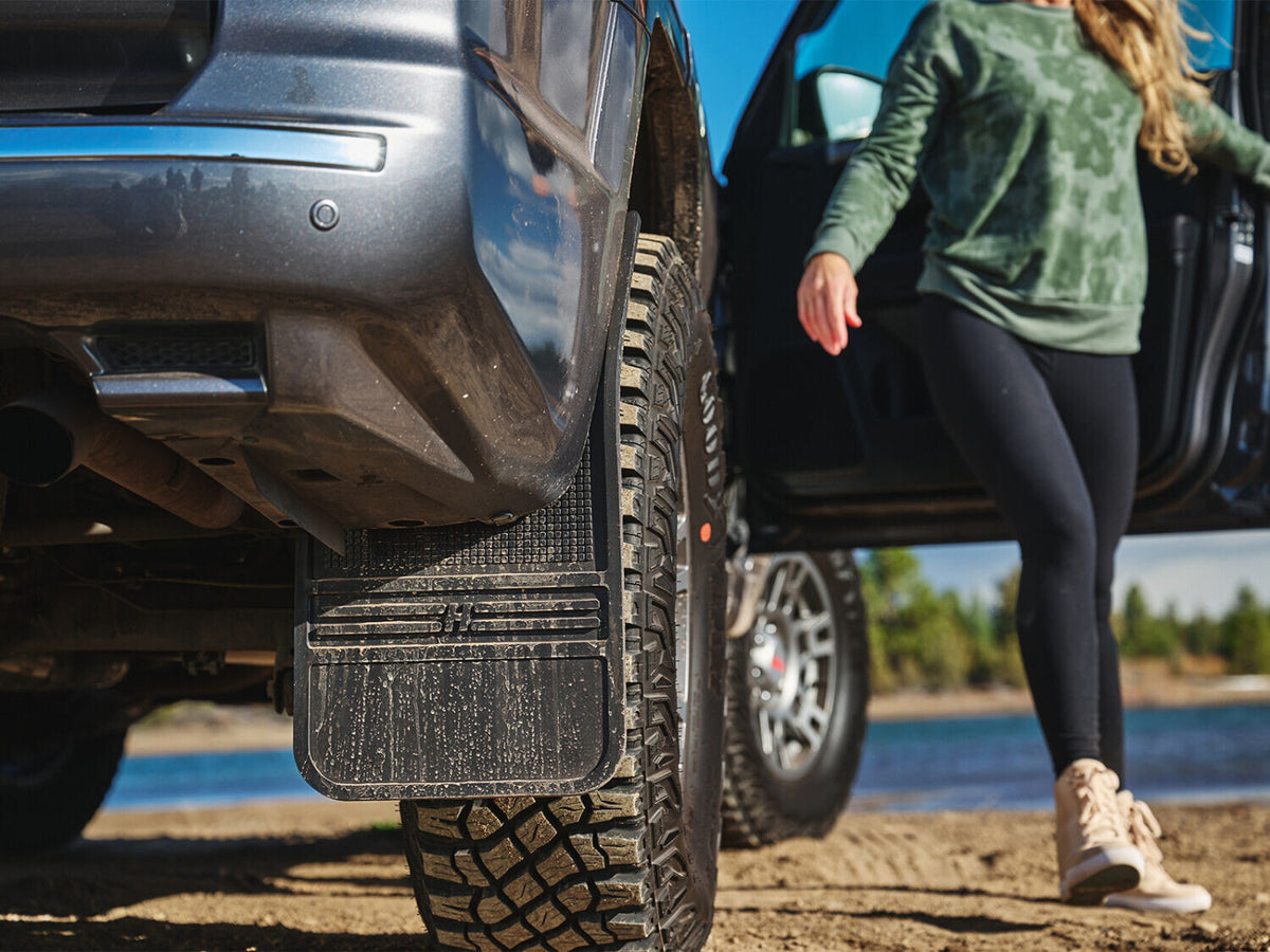 MudDog Mud Flaps Rubber Front Mud Flaps 12 Inch w/ Weight Black 73-24 Dodge / Ford / Toyota Husky Liners