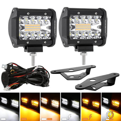 4 Inch 6 Modes White&Amber LED Working Light LED Pods with Dual A-Pillar Mounting Bracket For Ford Bronco 2/4 Door 2021 2022