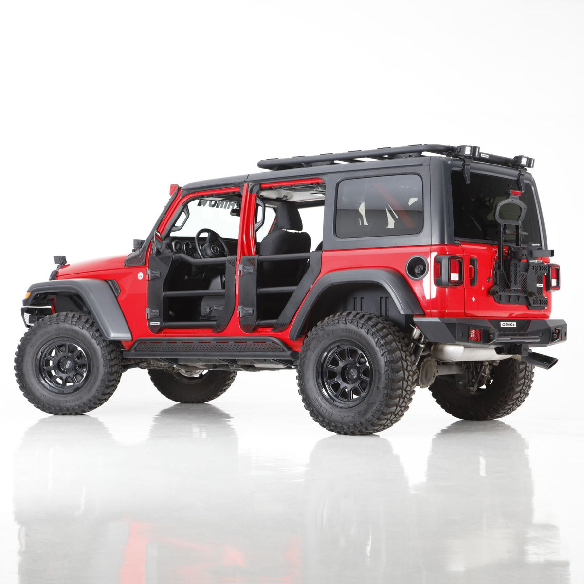 Trailline Tube Door Rear Textured Black 2018-2026 Jeep Wrangler JL 2020-2025 Jeep Gladiator Go Rhino