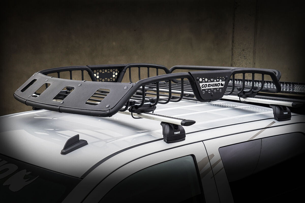 SR40 Tubular Steel Roof Rack With 4x Light Mount Openings 48 Inch Long Textured Black Go Rhino